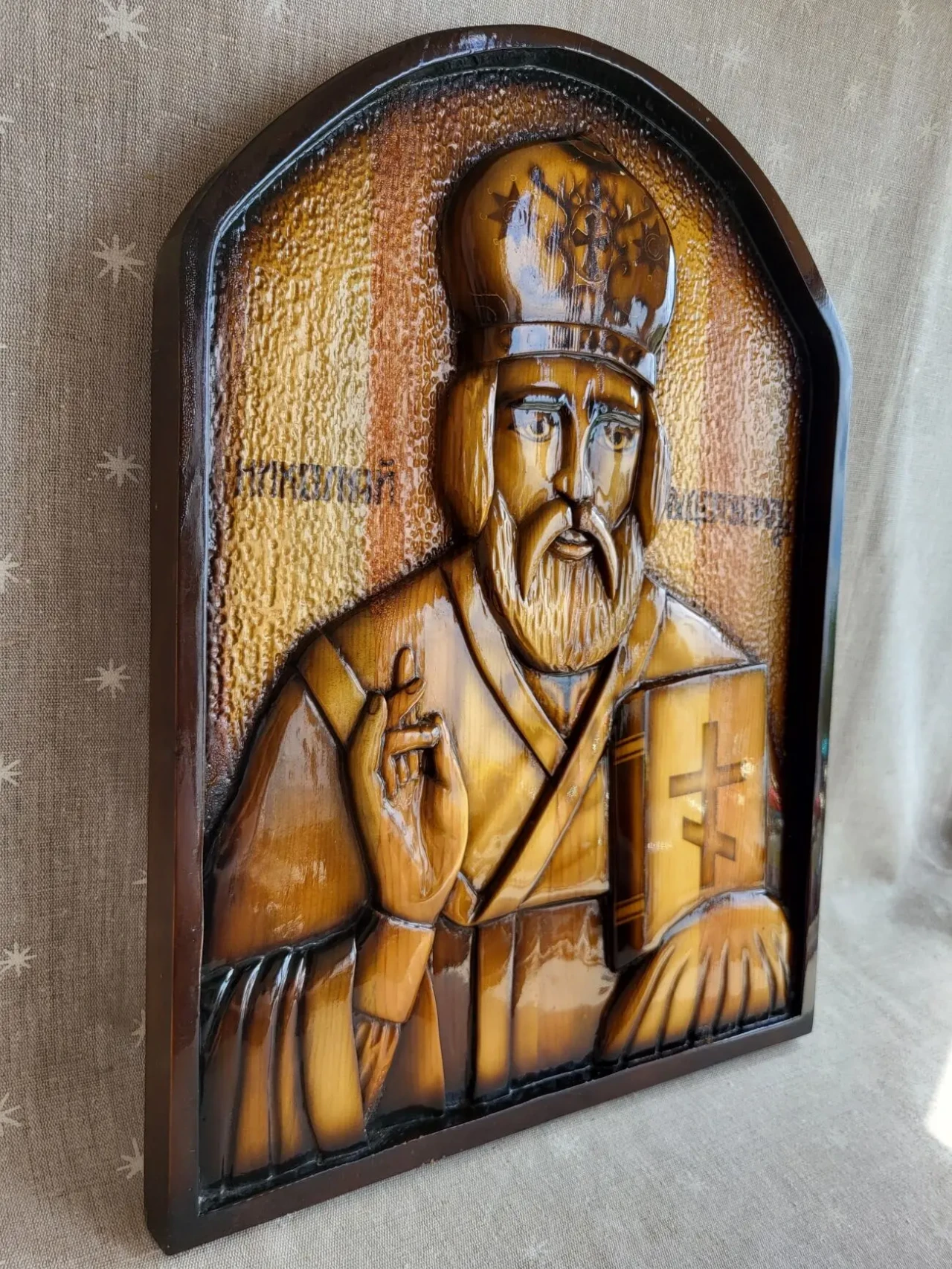Икона Святой Николай Чудотворец деревянная 31х41см 6