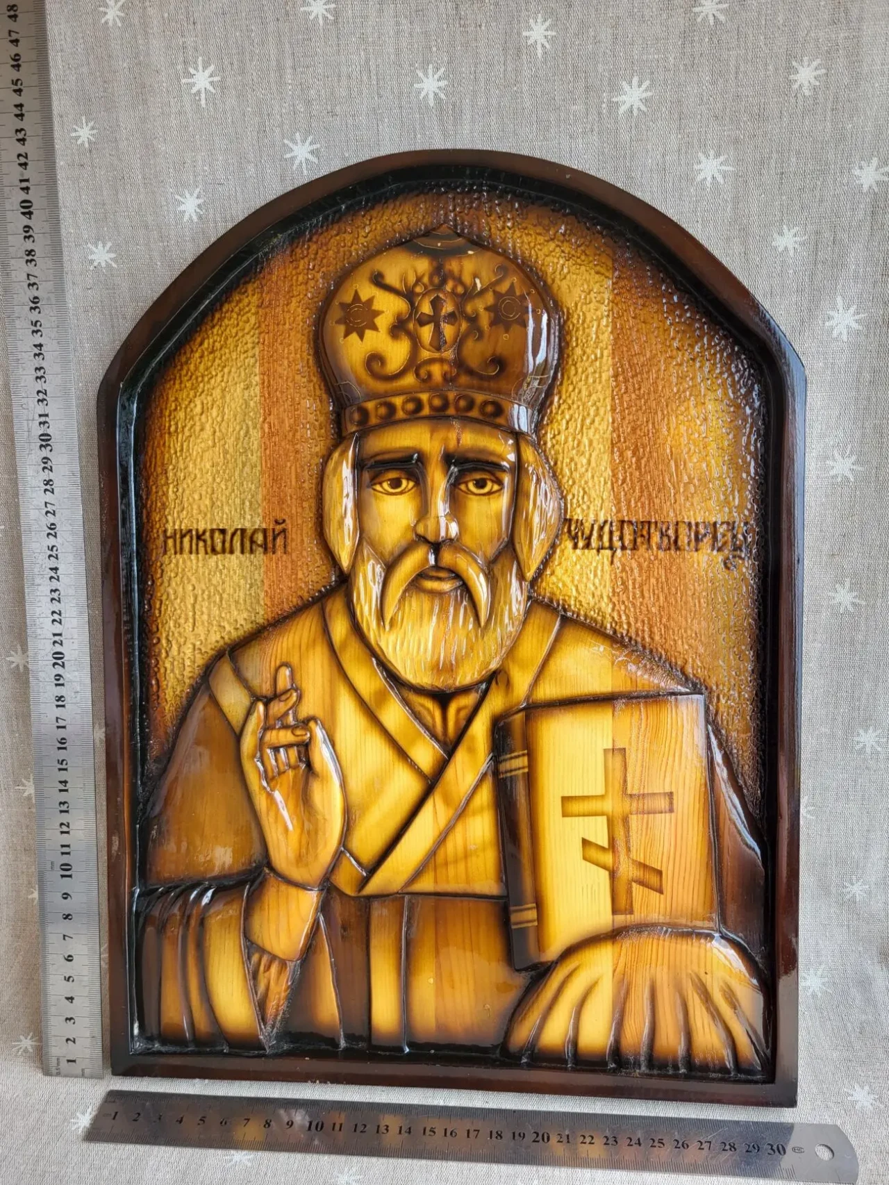 Икона Святой Николай Чудотворец деревянная 31х41см 5