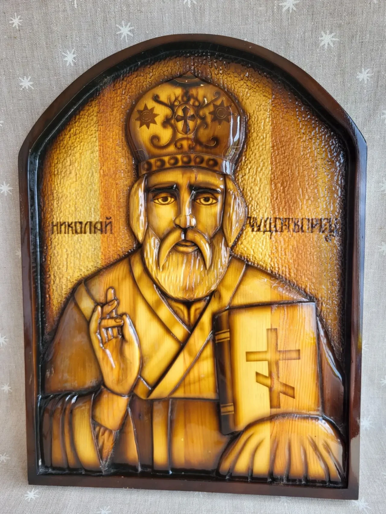 Икона Святой Николай Чудотворец деревянная 31х41см 3