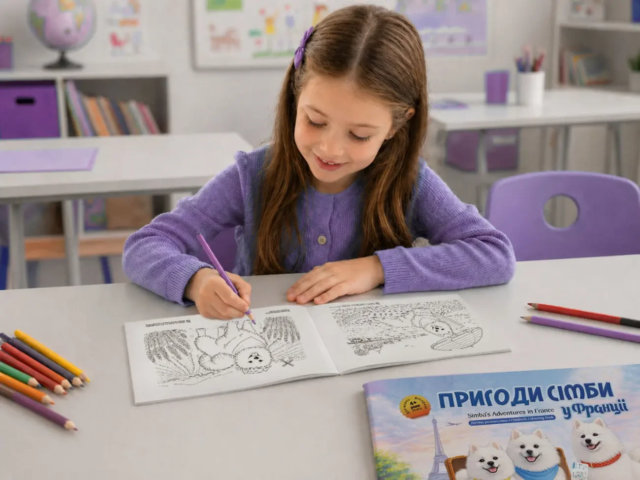 Розмальовка для дітей «Пригоди Сімби у Франції», A4, 4+ 4