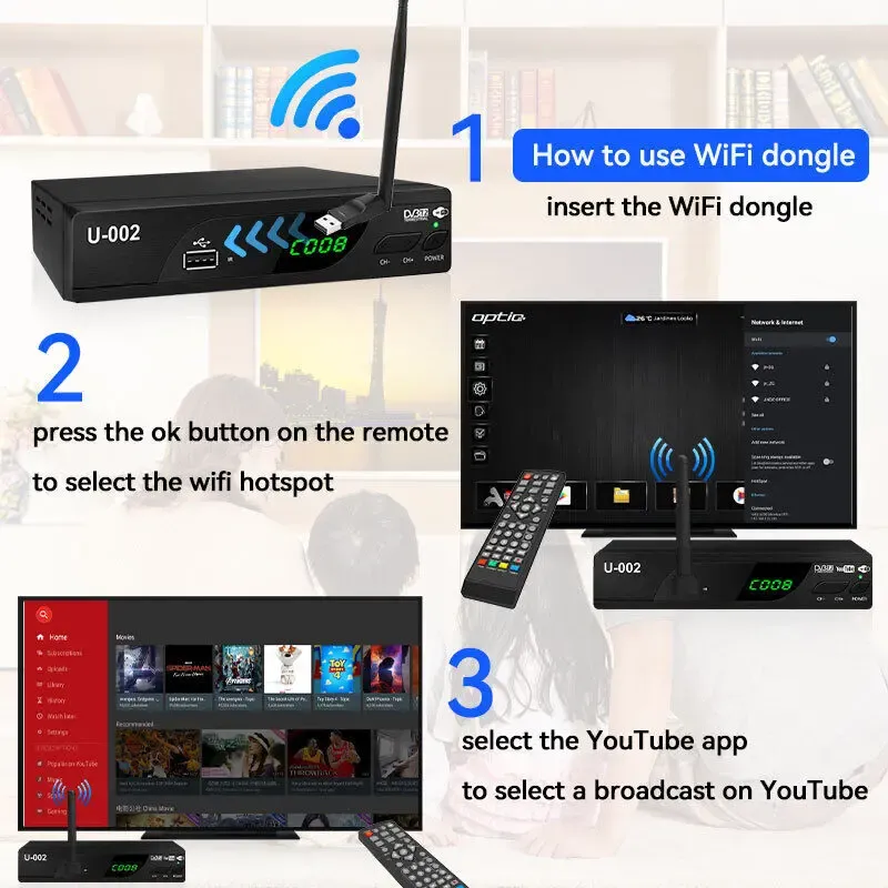 Цифровой тюнер U-002 DVB TB2 HD 1080 декодер Wi-fi антенна поддержка I 2