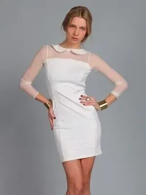 Платье молочное с воротничком и сеточкой м