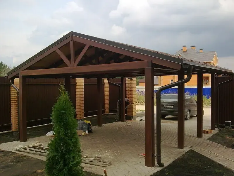 Навес для авто. Шатер деревянный. Терраса из дерева. Веранда. 4