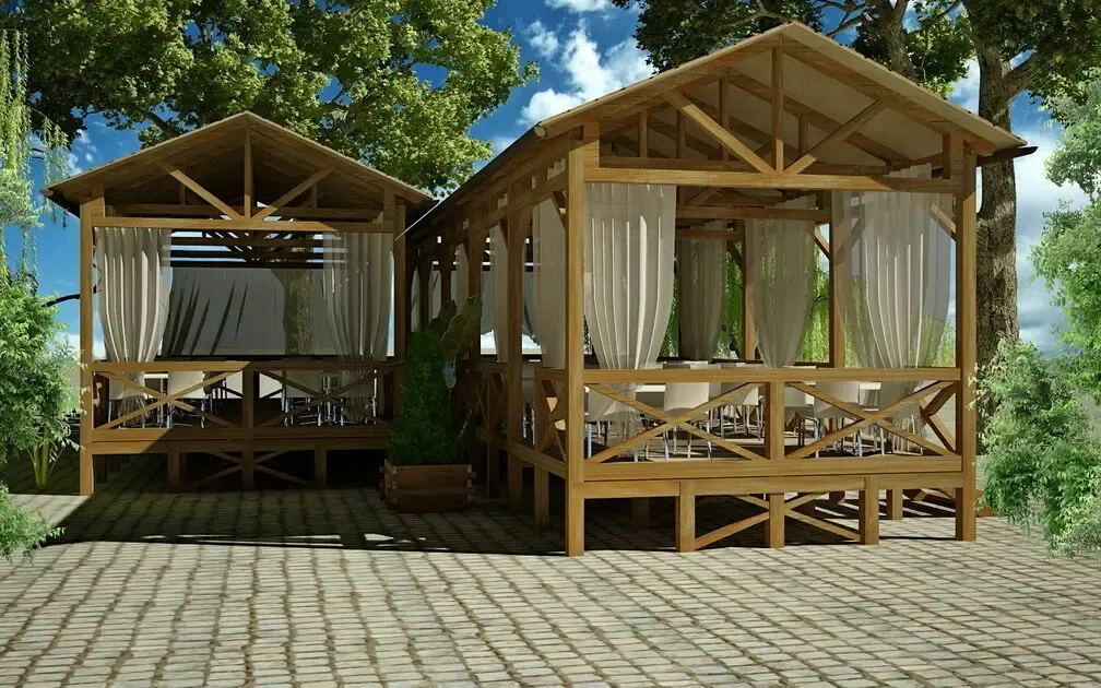 Навес для авто. Шатер деревянный. Терраса из дерева. Веранда. 8