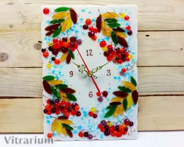 Часы настенные из цветного стекла Рябина