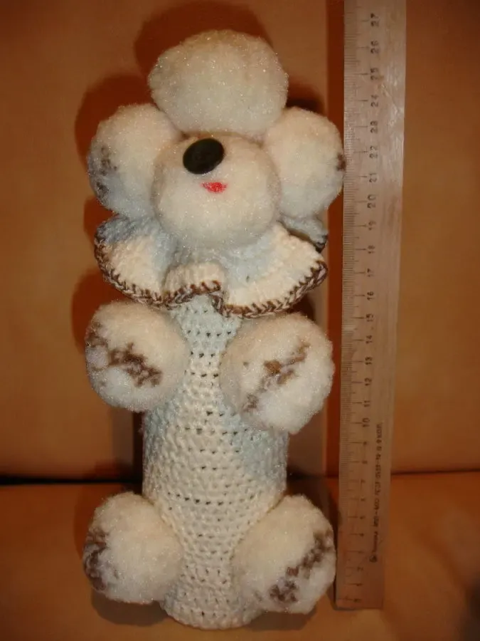 Бутылка/пляшка 0,33 л, декорована ручною в'язкою під собаку білу 3