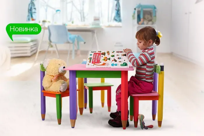 Детский столик без пенала 60см на 40см Карандаши 8