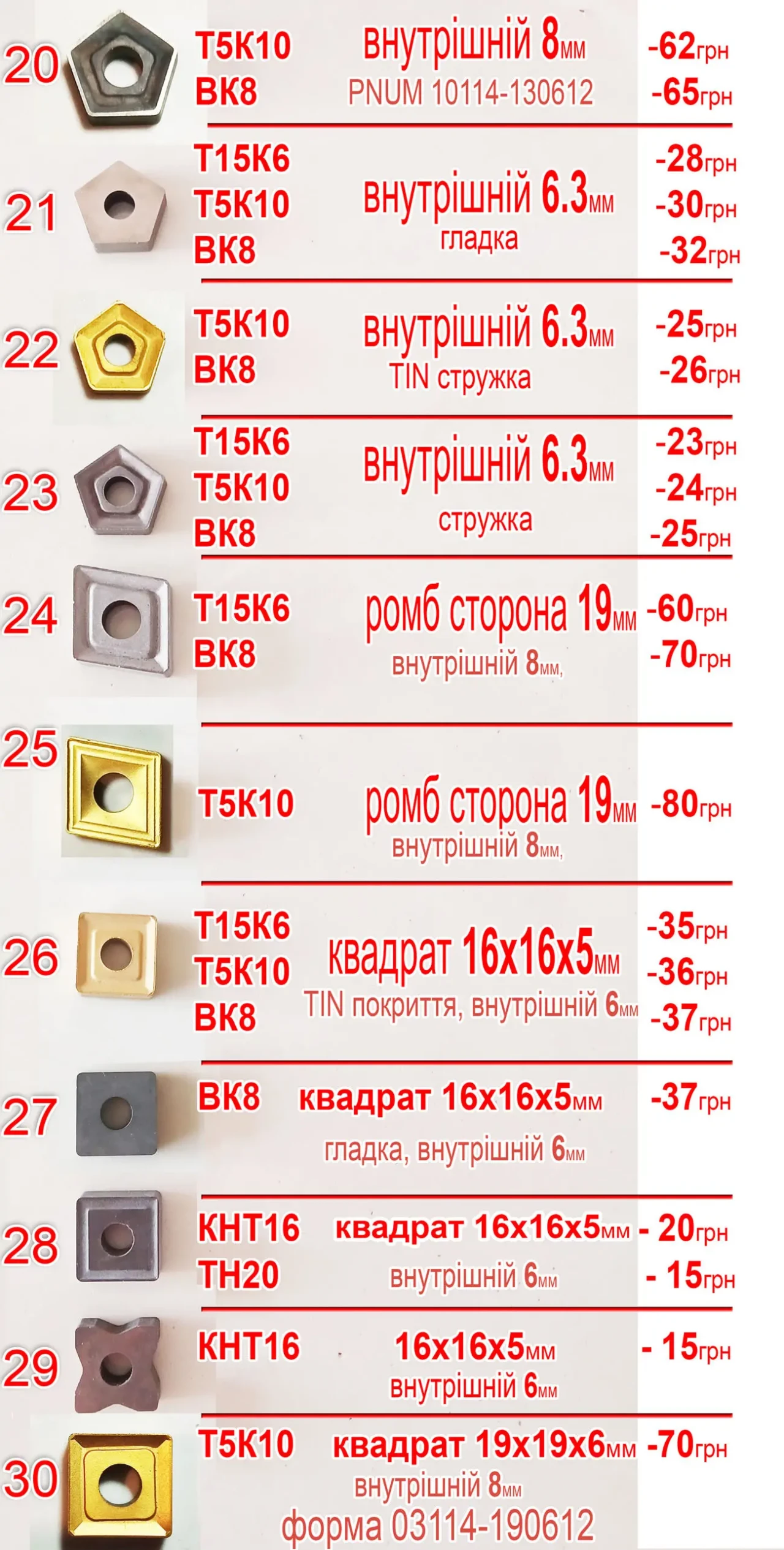 Сменная победитовая токарная пластина ВК8, Т5К10, Т15К6 8