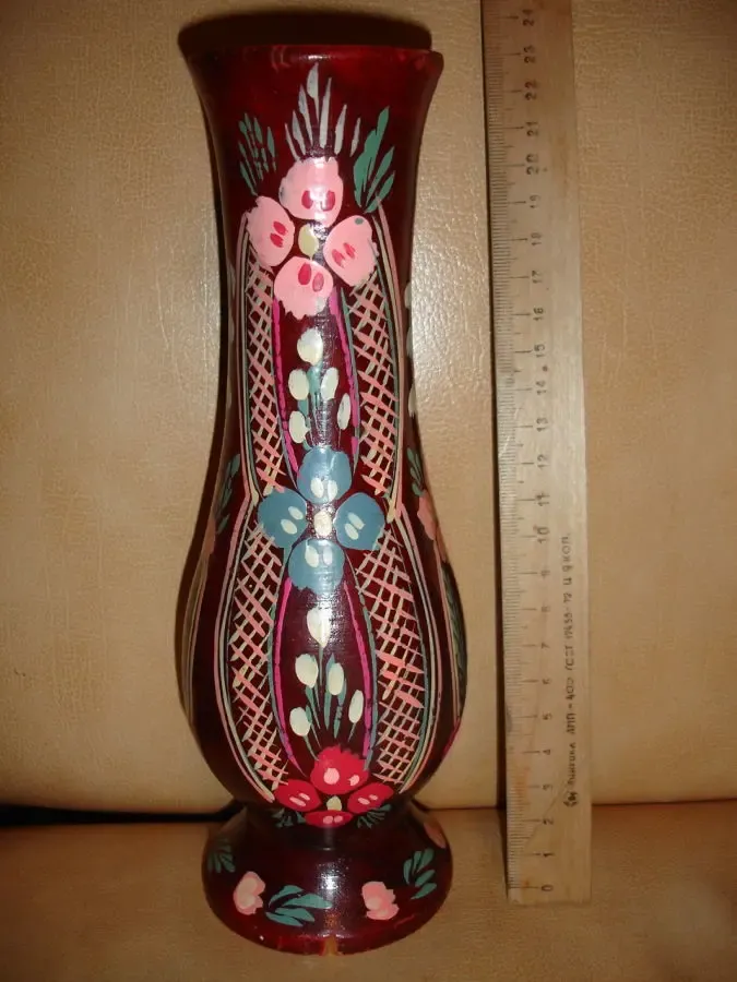 ВАЗА дерев'яна, з ручним розписом, інтер'єрна висотою 23 см. РАРИТЕТ. 3