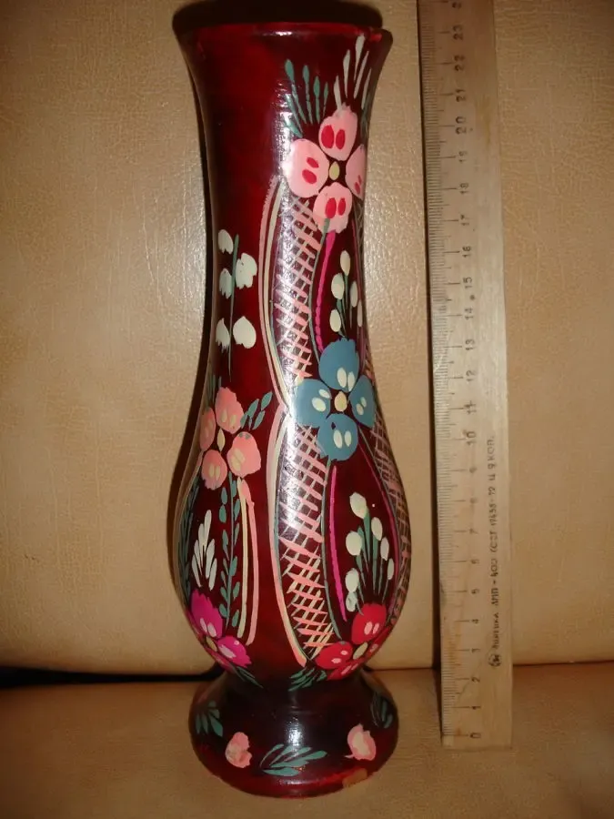 ВАЗА дерев'яна, з ручним розписом, інтер'єрна висотою 23 см. РАРИТЕТ. 2