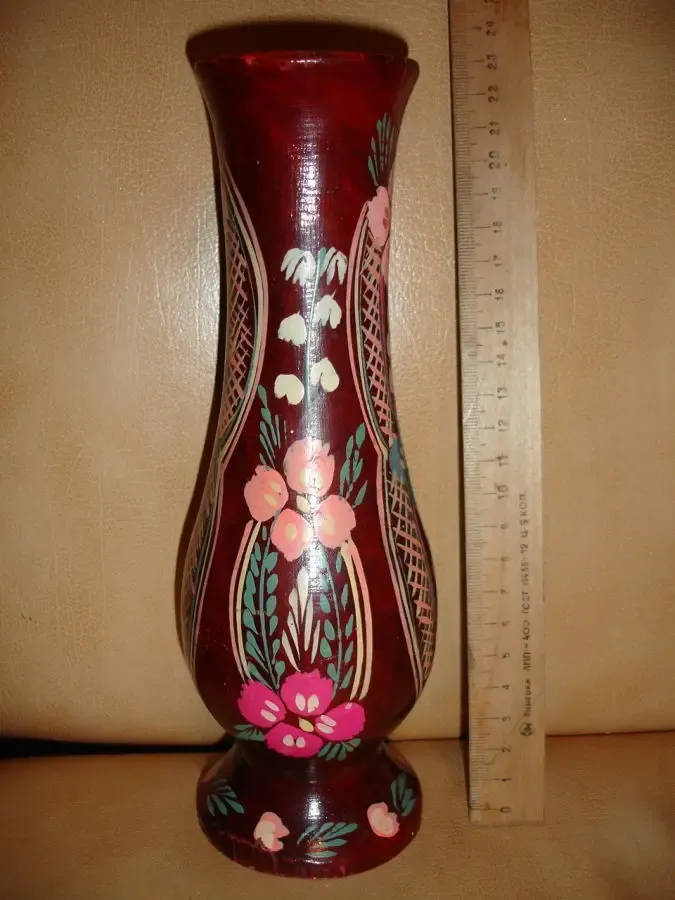 ВАЗА дерев'яна, з ручним розписом, інтер'єрна висотою 23 см. РАРИТЕТ. 4