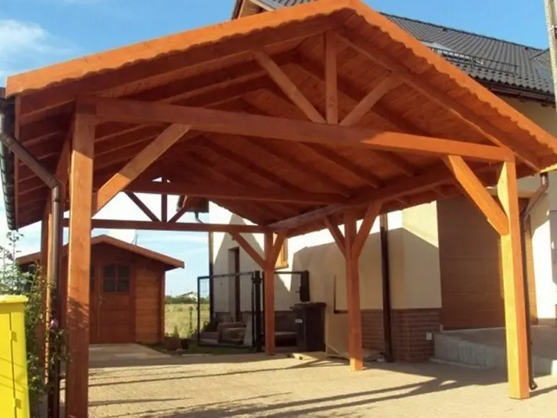 Навес для авто. Автомобильный навес.Деревянный навес для автомобилей 9