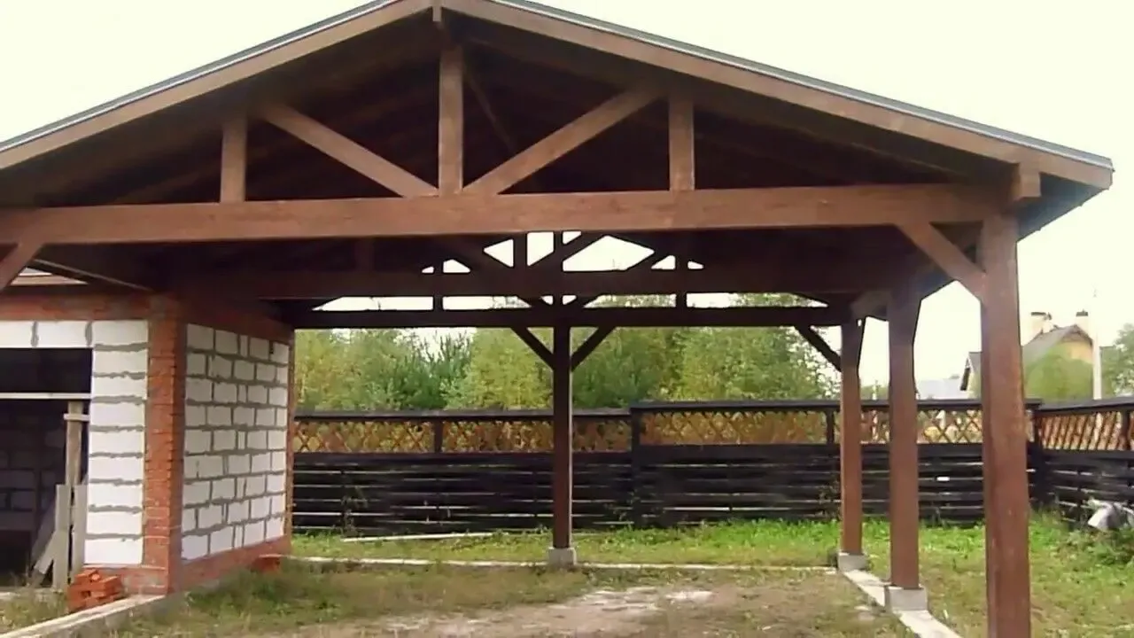 Навес для авто. Автомобильный навес.Деревянный навес для автомобилей 6