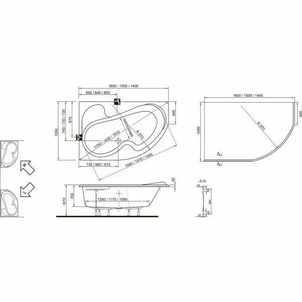 Ванна Ravak Rosa R (правосторонняя) 140х105 6