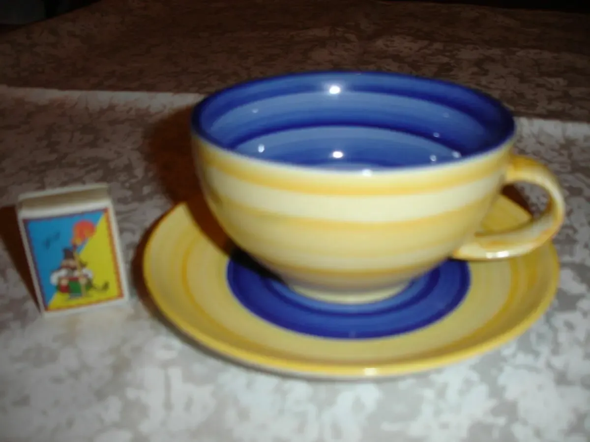 ЧАШКА/горнятко з блюдцем, 400 мл, кераміка, ефектне, жовто-синє, нове