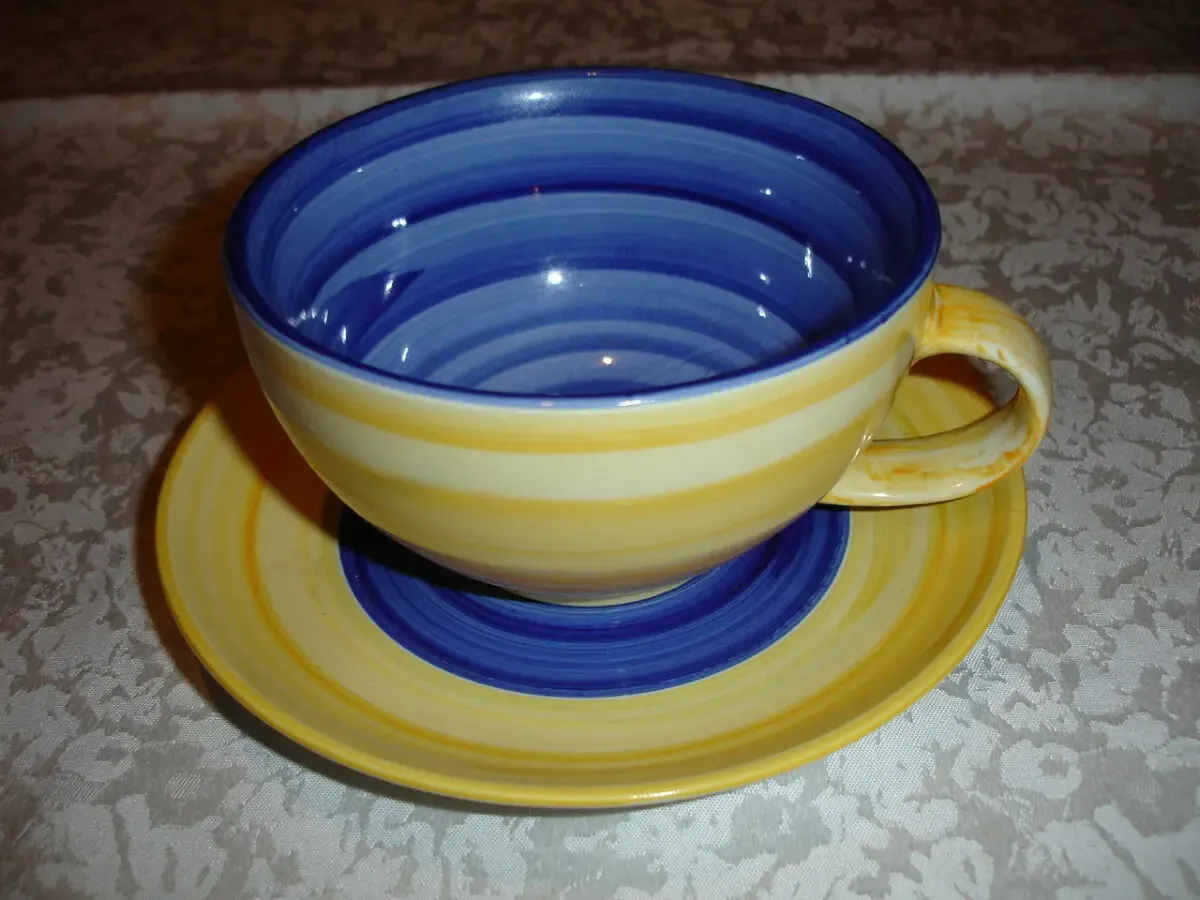 ЧАШКА/горнятко з блюдцем, 400 мл, кераміка, ефектне, жовто-синє, нове 5