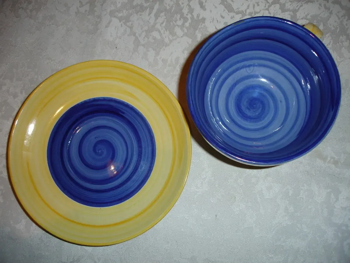 ЧАШКА/горнятко з блюдцем, 400 мл, кераміка, ефектне, жовто-синє, нове 3