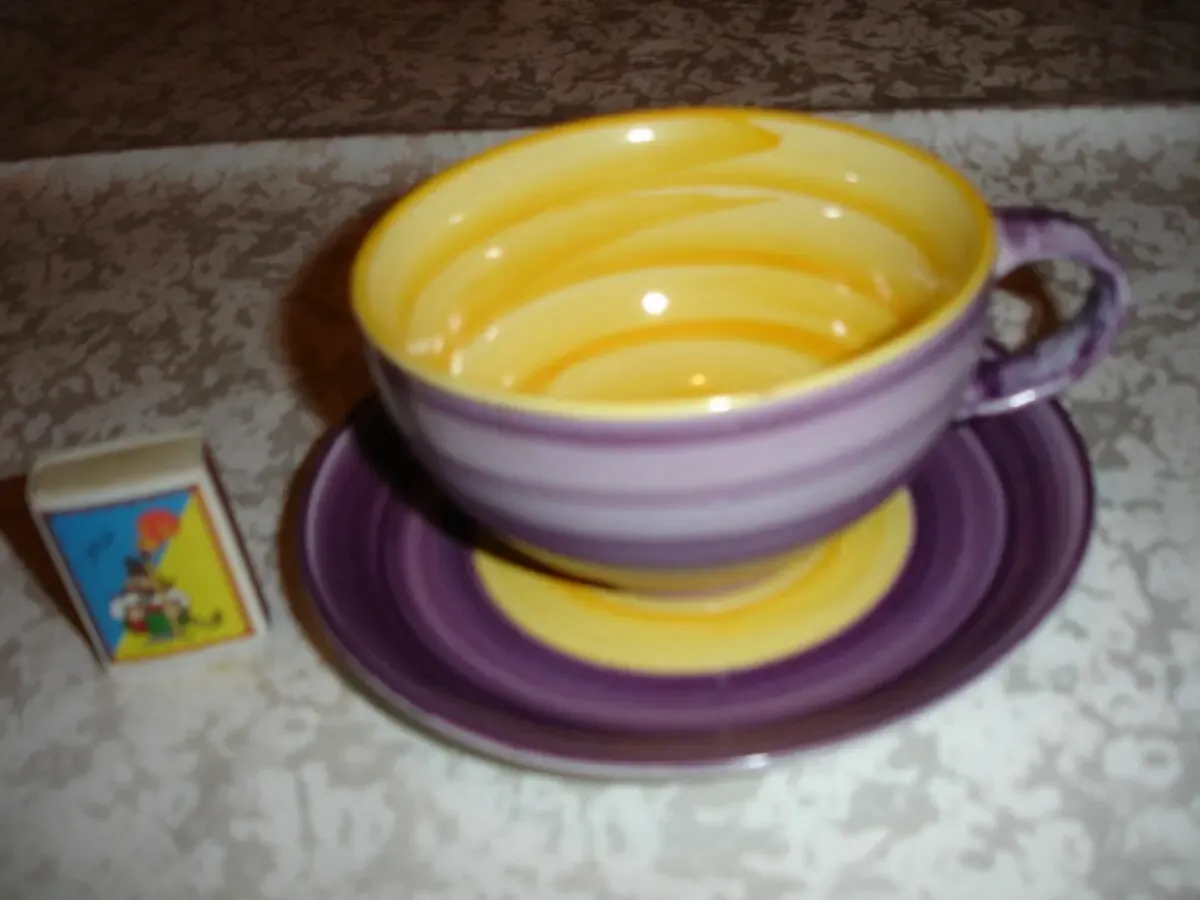 ЧАШКА/горнятко з блюдцем, 400 мл, кераміка, ефектне, жовто-синє, нове 7