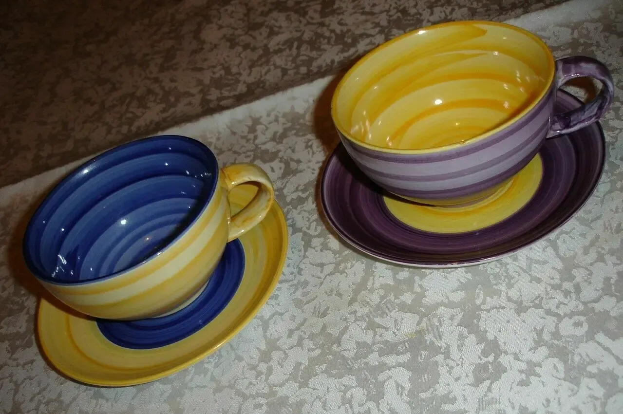ЧАШКА/горнятко з блюдцем, 400 мл, кераміка, ефектне, жовто-синє, нове 6