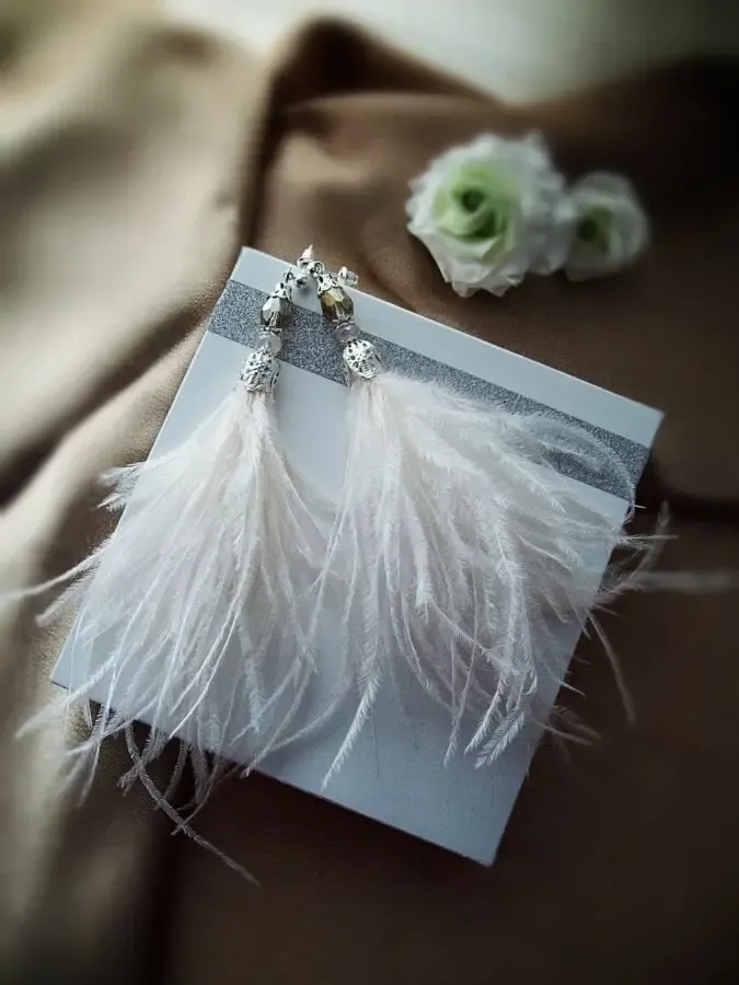 Ретро сережки з страусиним пір'ям синій блакитний фуксія сірий бежевий 8