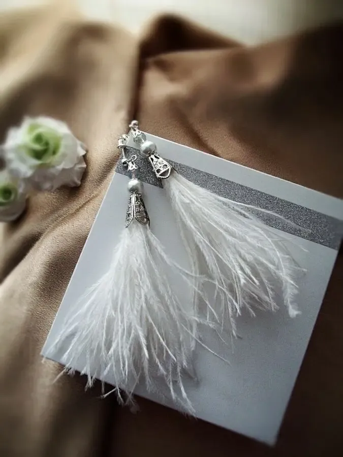 Ретро сережки з страусиним пір'ям синій блакитний фуксія сірий бежевий 7