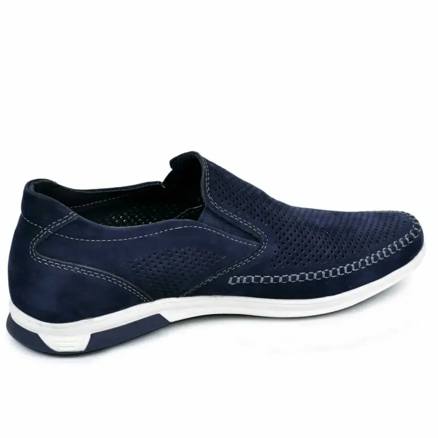 Мокасины кожа синий нубук перфорация 2