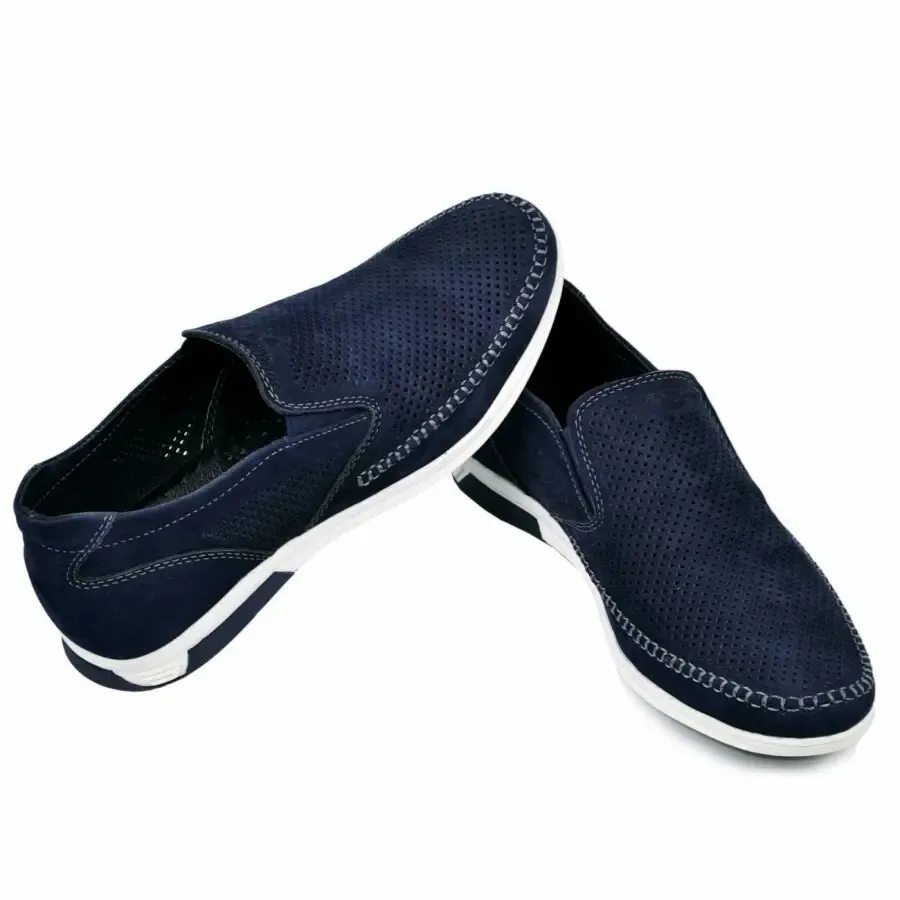 Мокасины кожа синий нубук перфорация 3