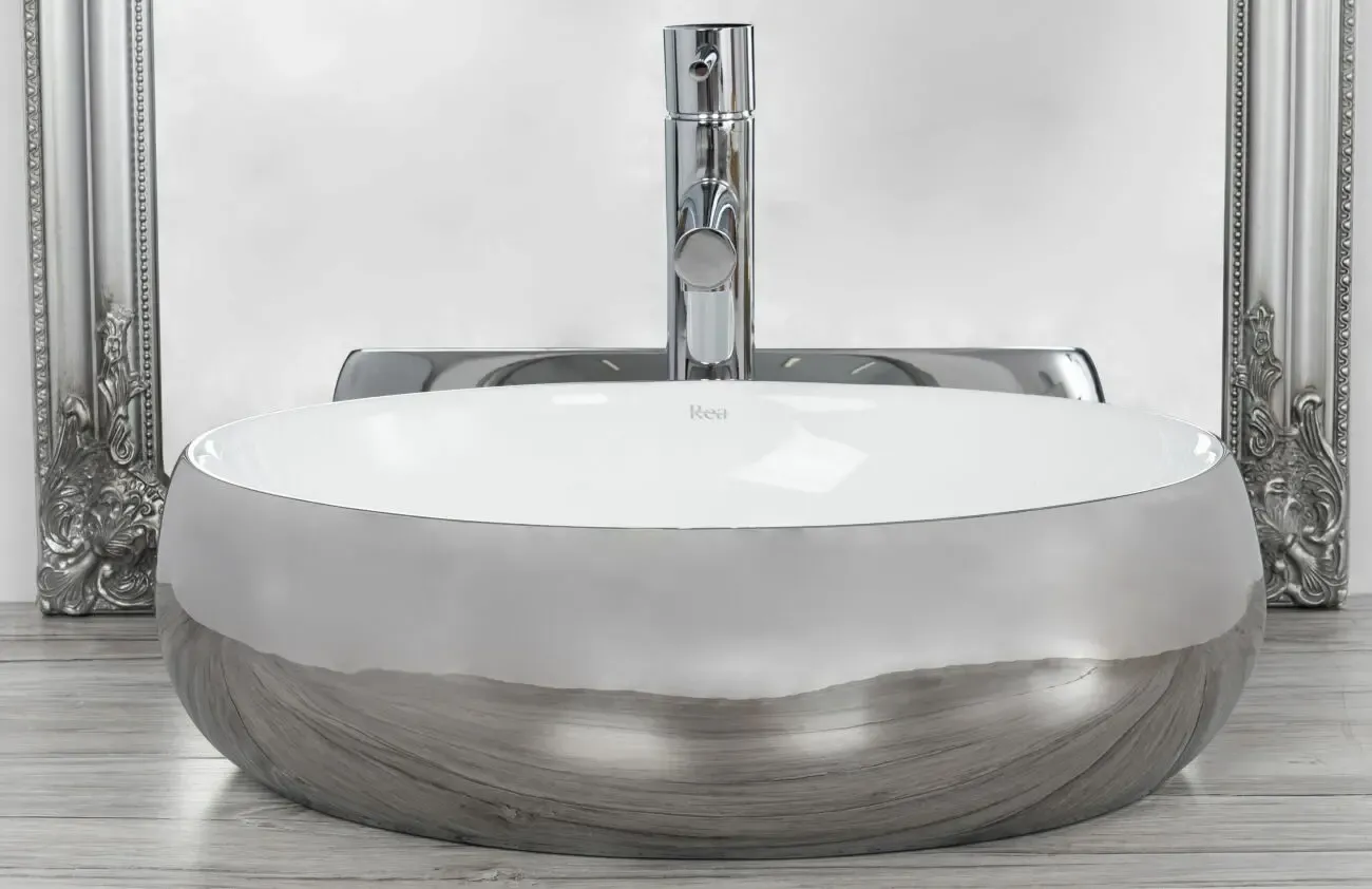 Умывальник на столешницу Rea Linda White Silver 48 см. 2