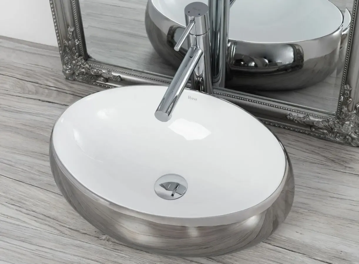 Умывальник на столешницу Rea Linda White Silver 48 см. 4