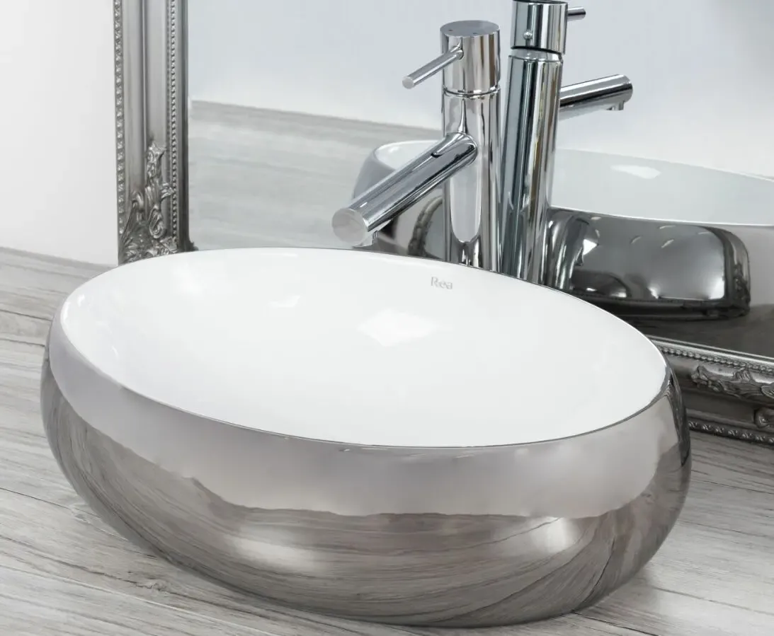 Умывальник на столешницу Rea Linda White Silver 48 см. 3