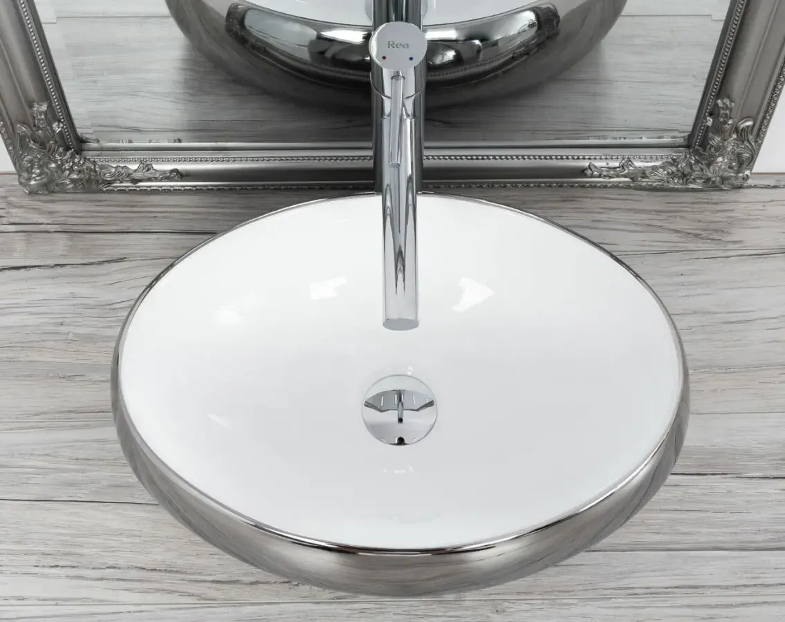 Умывальник на столешницу Rea Linda White Silver 48 см. 5