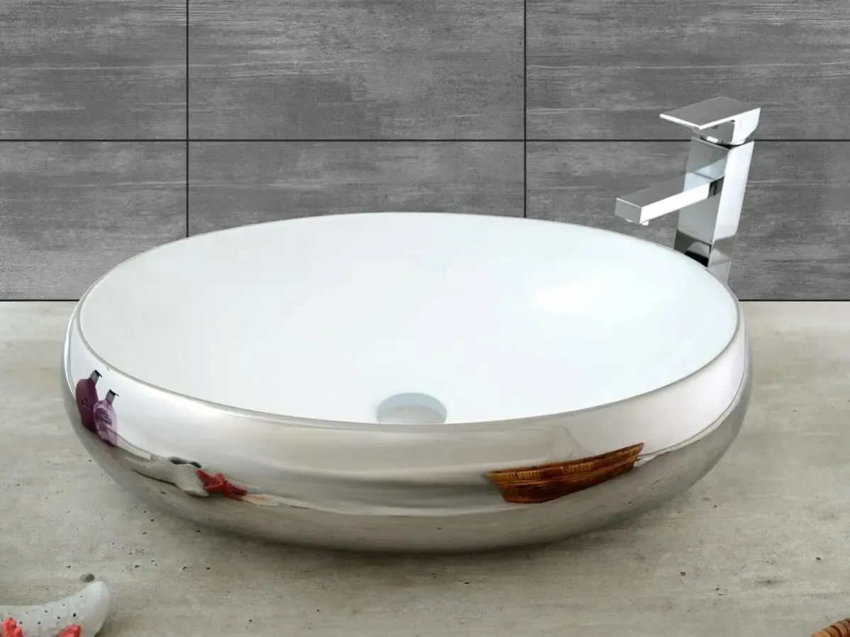 Умывальник на столешницу Rea Melania White Silver 60 см. 2