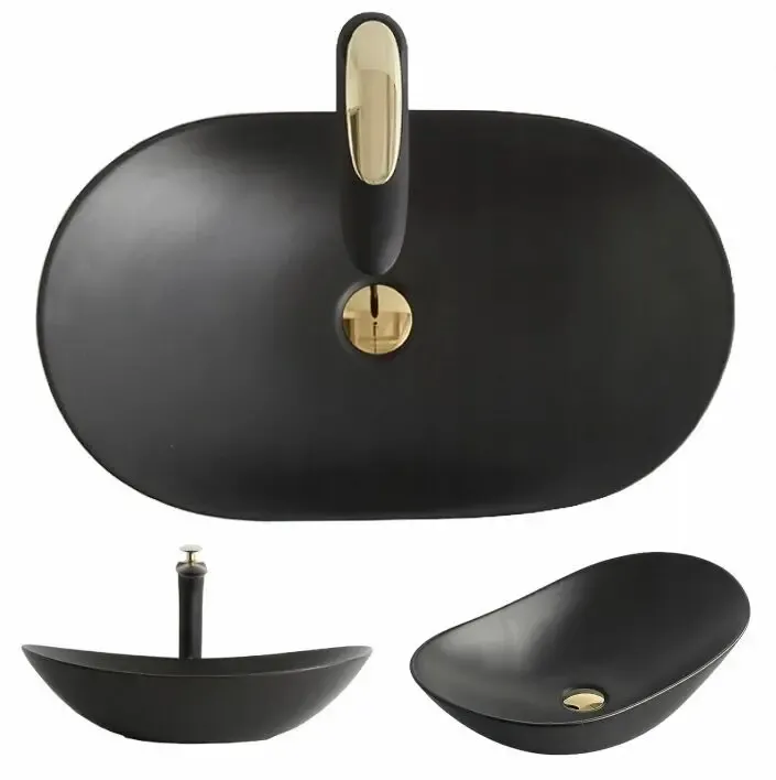 Умывальник на столешницу Rea Royal Black Mat 61.5 см. 4