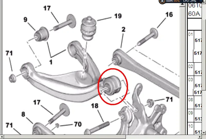 Сайлентблок незаменяемый заднего поперечного рычага пежо 407