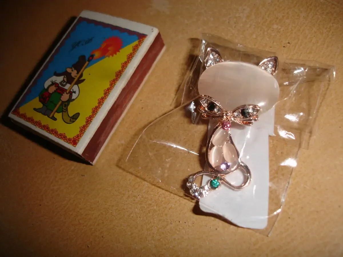 Брошь/брошка ГЛАМУРНА КИЦЯ; з натуральними камінцями; 5х2,5 см, НОВА 7