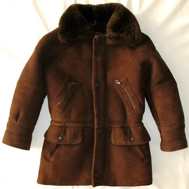 Дубленка детская 134 см кожаная куртка мальчика дублянка на меху зима