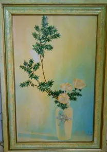 Картина маслом Икибана с рамкой 80х55