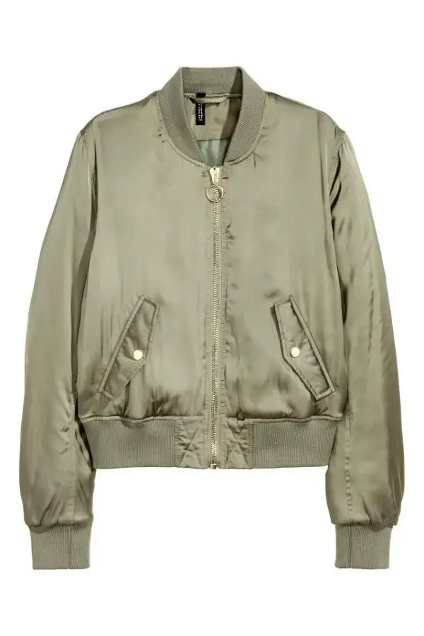 Оливковая сатиновая куртка бомбер 36 H&amp;amp;m 2