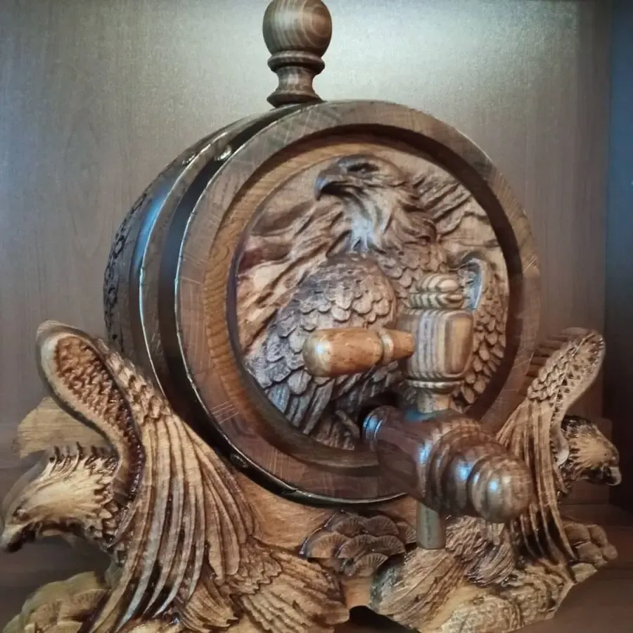 Бочка дубовая Орел,Сова,Лось,Георгий Победоносец 5л. 2