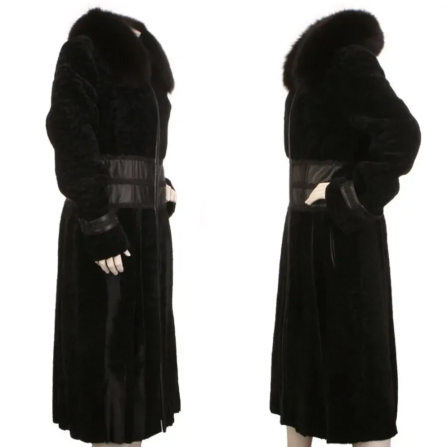 Mefi кожаное длинное пальто с мехом натуральная меховая дубленка 4