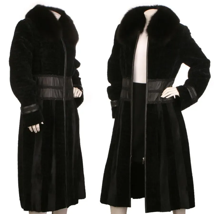 Mefi кожаное длинное пальто с мехом натуральная меховая дубленка 5