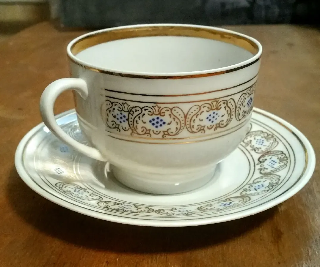 40 лет чашка блюдце фарфор кофейный набор сервиз кофе позолота глазурь