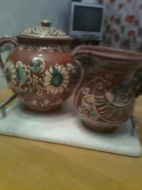 Красивый глиняный КУВШИН. Ретро -СССР. Высота - 15 см. Новый