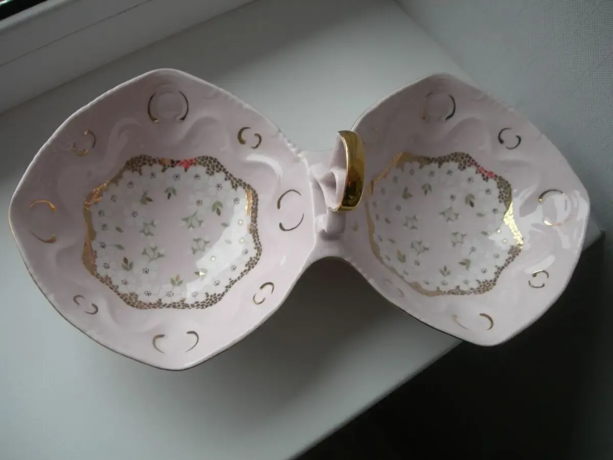 Менажница, блюдо, розовый фарфор, Чехия, новая! 2