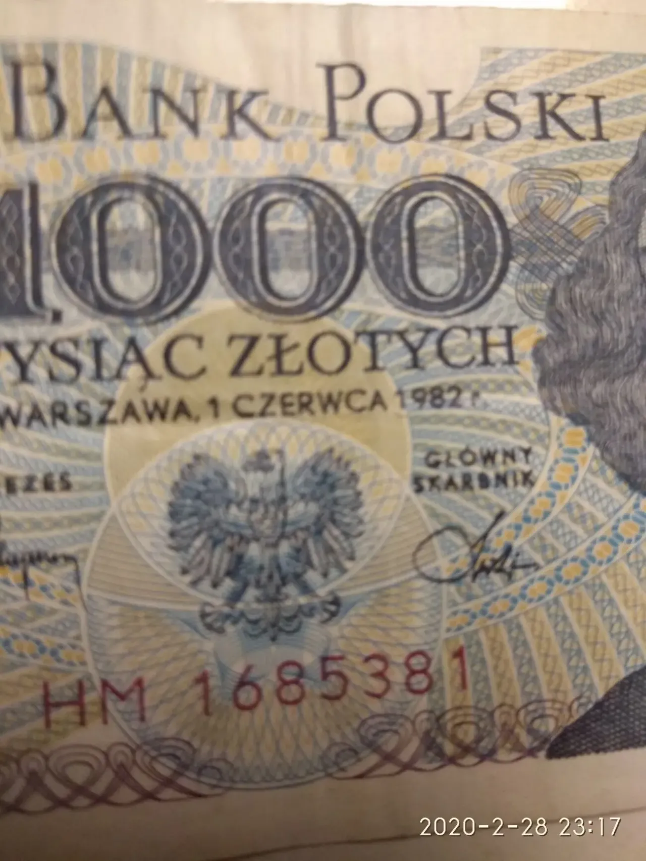 Бонистика. 1000 Злотых 1982 года. 2