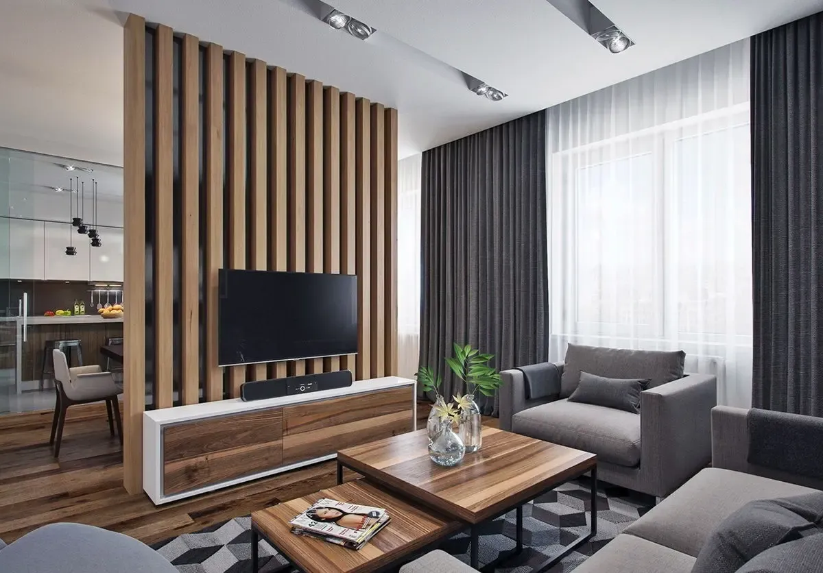 Деревянные Рейки из ясеня и дуба в интерьере монтаж Киев 4