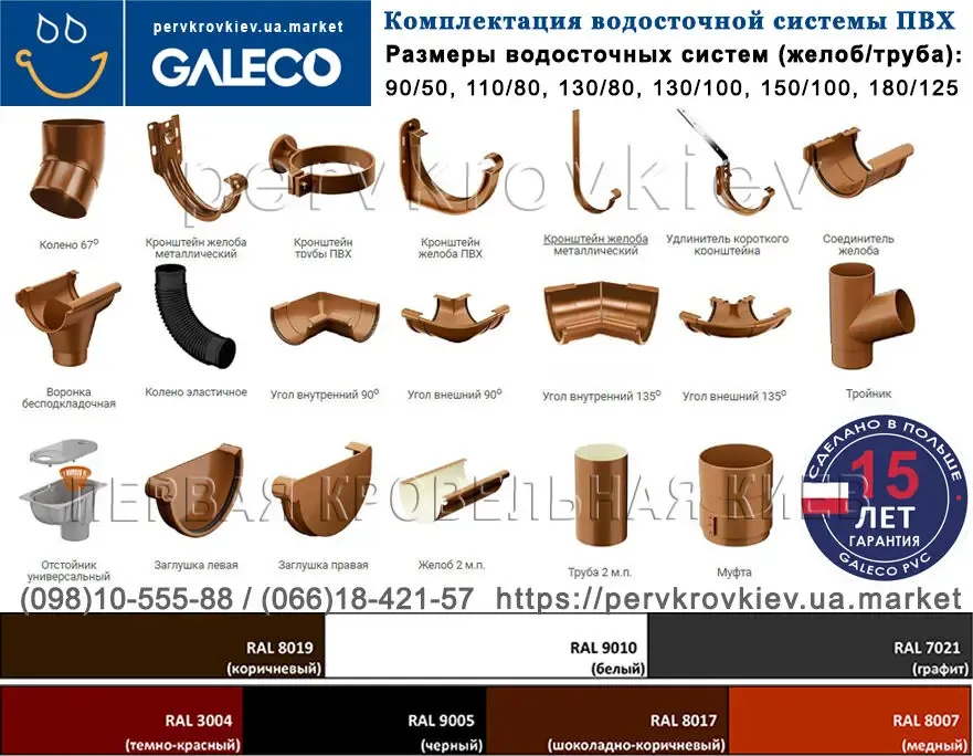 Водосточная система Galeco PVC. Водосток Галеко ПВХ. 2