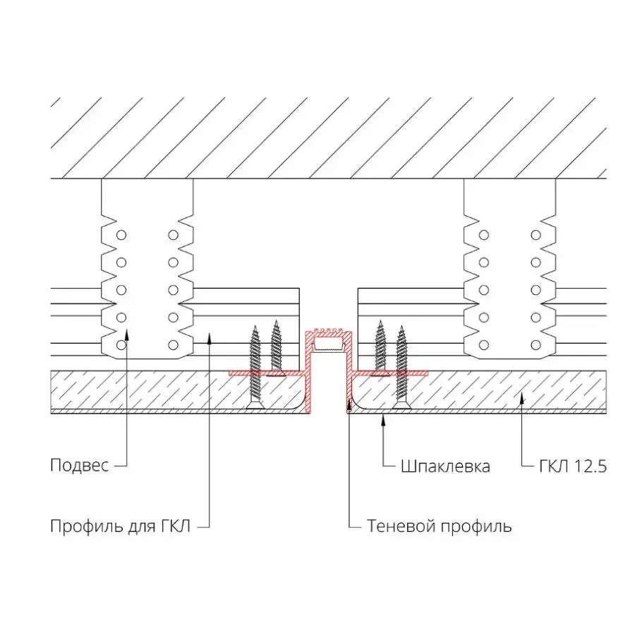 Алюминиевый профиль теневого шва 12 мм LED без покрытия 3