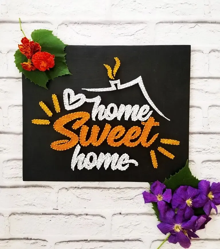 Картина из ниток, милый дом, стринг арт, home sweet home, декор дом