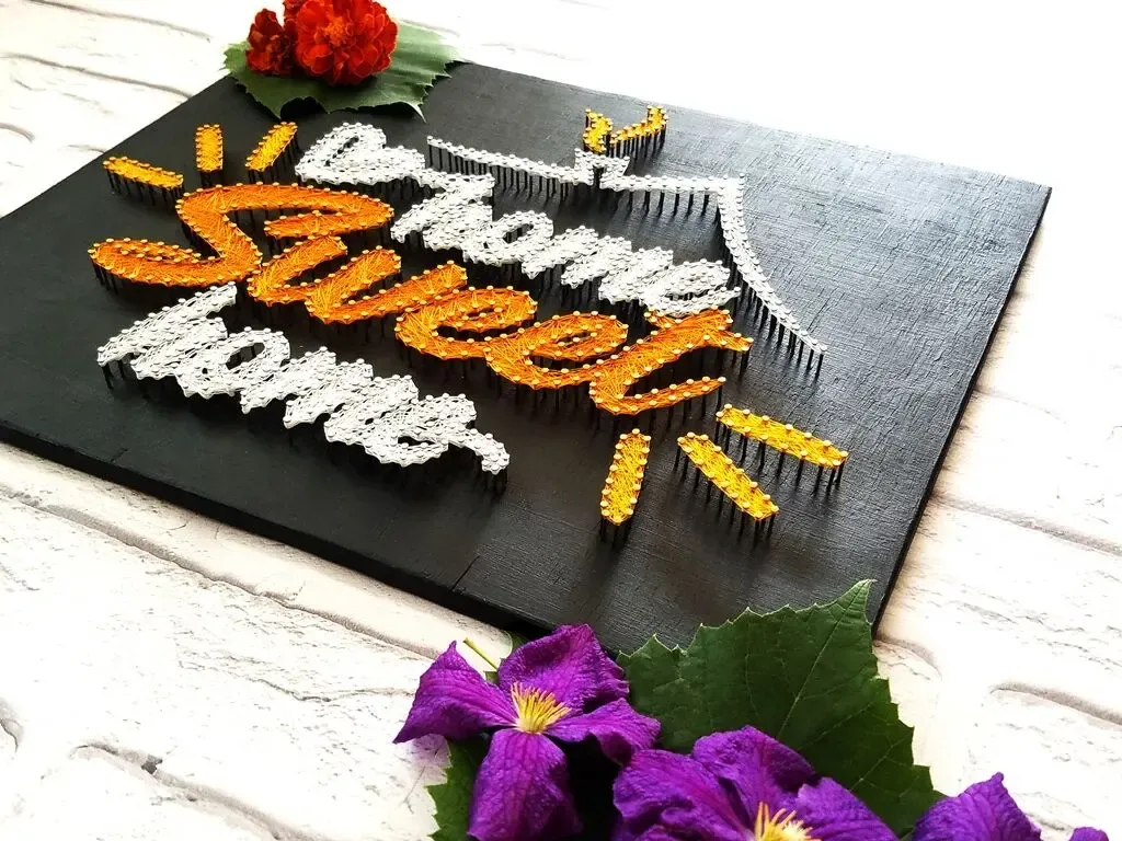 Картина из ниток, милый дом, стринг арт, home sweet home, декор дом 7